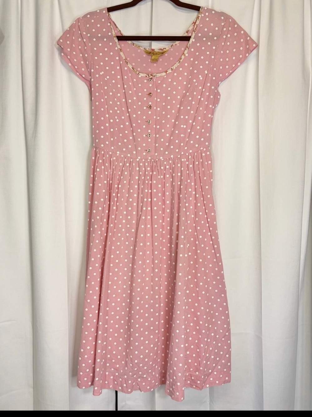 April Cornell Pink Polka Dot Classic Vintage Style Fit n Flare Dress Small $138